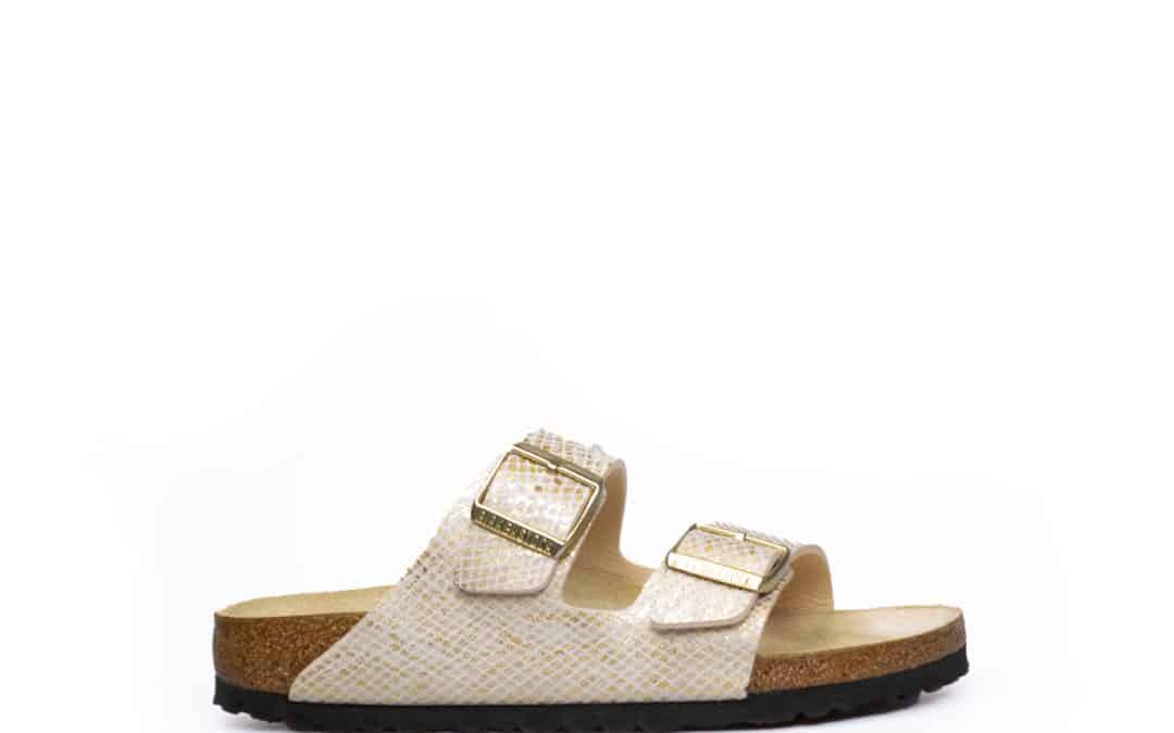 Birkenstock – Arizona Eggshell Shiny Phyton sandaal slipper