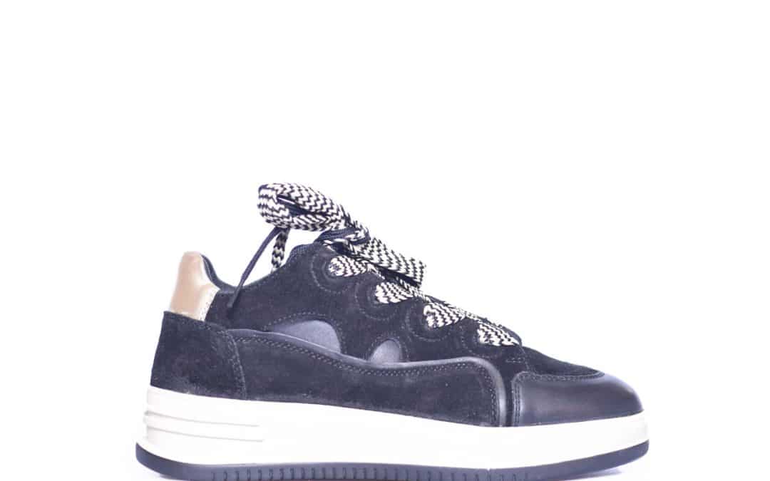 Hip – D1787 – Zwart leer combi sneaker