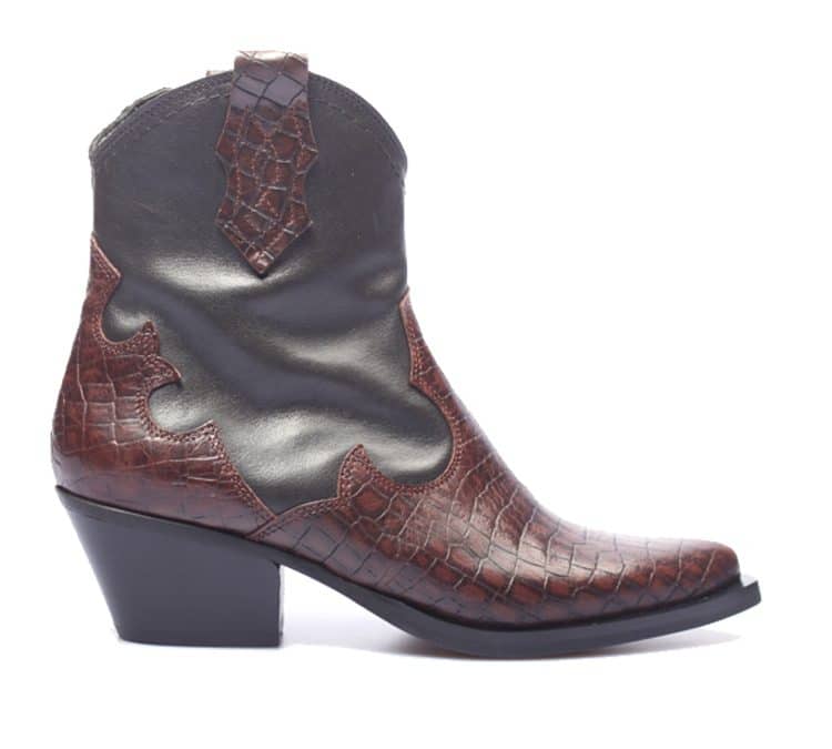 Kanna – 20572 – Zwart/bruin croco print western enkellaars