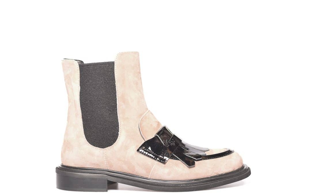 Antonio Paolo – Avra Taupe suede – zwart lak Chelsea laars