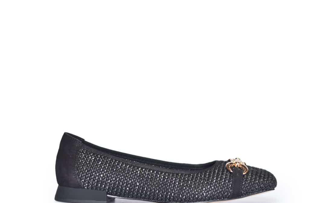 Caprice – 9-22503 – Zwart raffia ballerina
