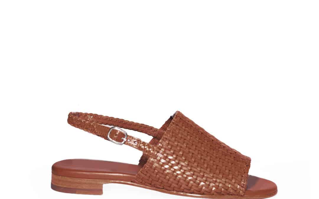 Allan K – Hope bamboo cognac leer vlecht sandaal