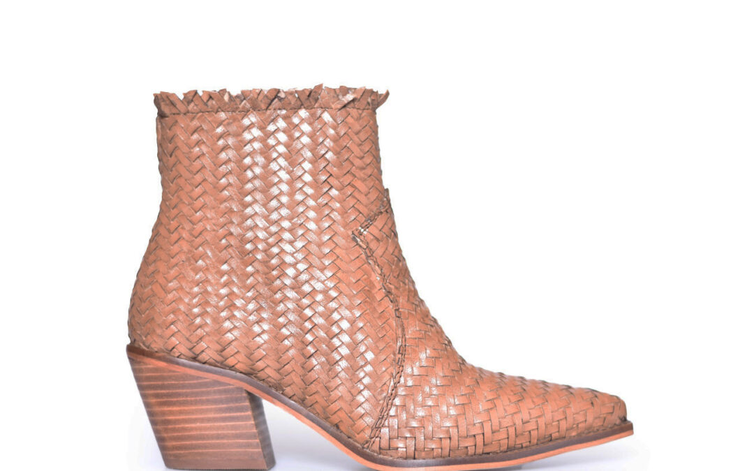 PXshoes – Texan tan gevlochten leer enkellaars