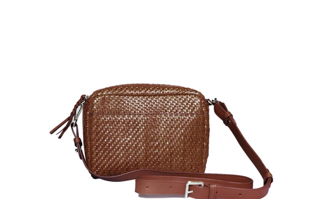 Allan K – Reese bamboo cognac leer gevlochten tas