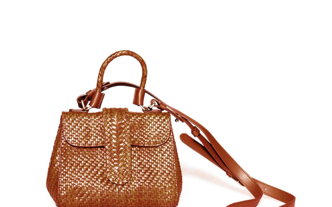 Allan K – Kirsten mini bamboo cognac leer gevlochten tas