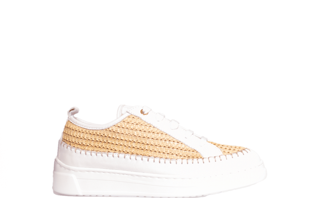 Unisa – Fleur – Wit leer – naturel raffia sneaker