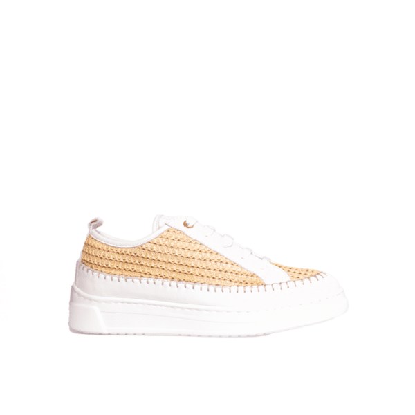 Unisa - Fleur - Wit leer - naturel raffia sneaker