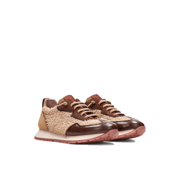 Hispanitas - hi254209 - Bruin leer combi teddy sneaker - Afbeelding 2